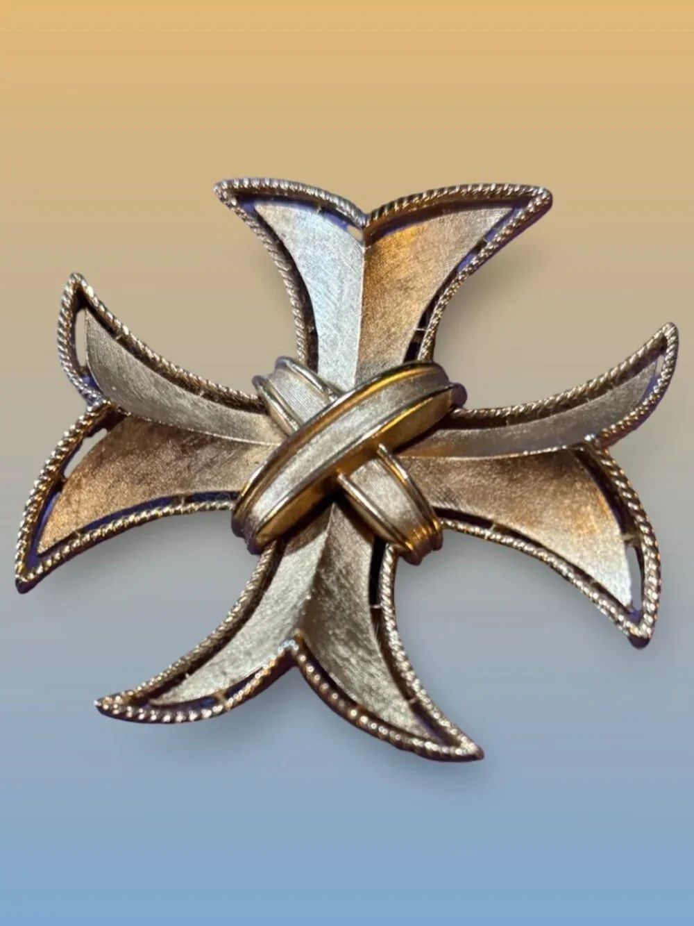 Crown Trifari Gold-Tone Maltese Cross Brooch Pin Statement Design Vintage